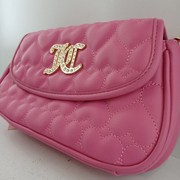 Juicy Couture Straight From The Heart Pink Quilted Shoulder Bag Purse KC Logo - Picture 3 of 11